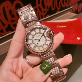 Ballon Bleu De Cartier Diamond Dial Steel Strap Watch Rose Gold