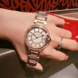 Ballon Bleu De Cartier Diamond Dial Steel Strap Watch Rose Gold