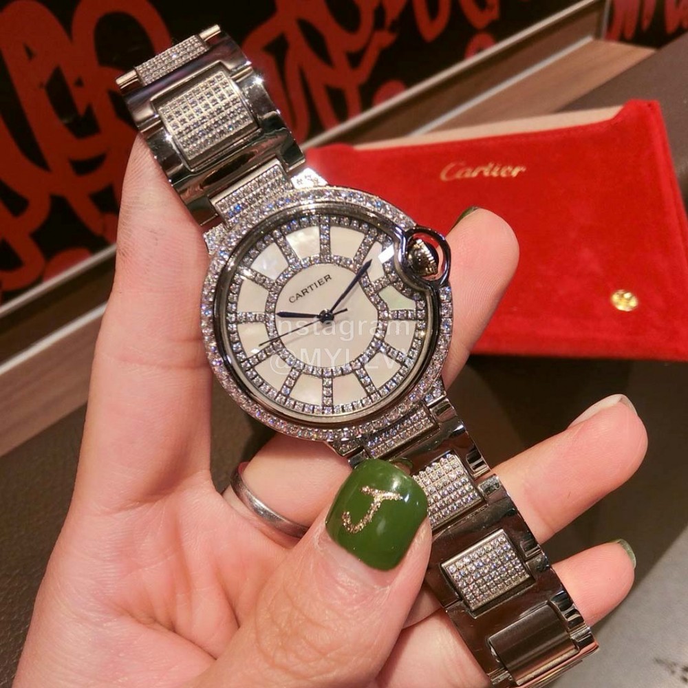 Ballon Bleu De Cartier Diamond Dial Steel Strap Watch