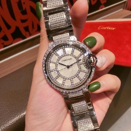 Ballon Bleu De Cartier Diamond Dial Steel Strap Watch