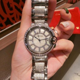 Ballon Bleu De Cartier Diamond Dial Steel Strap Watch