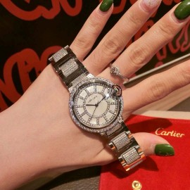 Ballon Bleu De Cartier Diamond Dial Steel Strap Watch