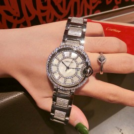 Ballon Bleu De Cartier Diamond Dial Steel Strap Watch