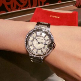 Ballon Bleu De Cartier Diamond Dial Steel Strap Watch