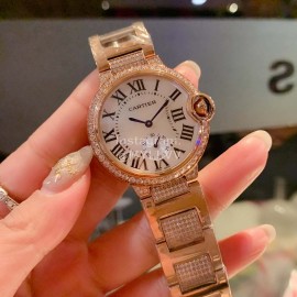 Ballon Bleu De Cartier Roman Numeral Dial Diamond Gold Watch