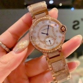 Ballon Bleu De Cartier Roman Numeral Dial Diamond Gold Watch