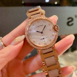 Ballon Bleu De Cartier Roman Numeral Dial Diamond Gold Watch