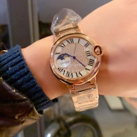 Ballon Bleu De Cartier Roman Numeral Dial Diamond Watch Gold