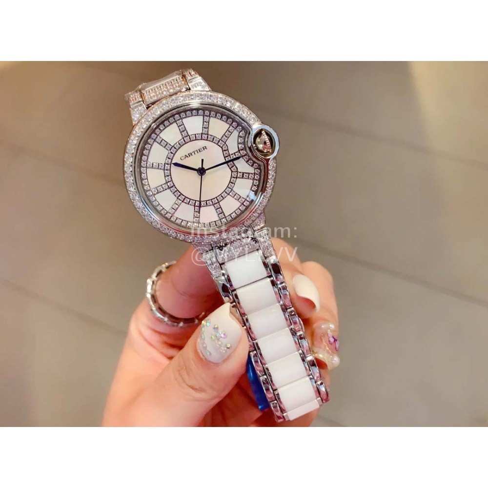 Ballon Bleu De Cartier New Diamond Dial Ceramic Strap Watch Silver