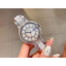 Ballon Bleu De Cartier New Diamond Dial Ceramic Strap Watch Silver