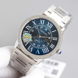 Cartier Classic Roman Numeral Dial Steel Strap Watch Black