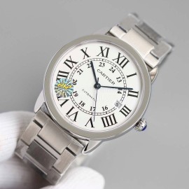 Cartier Classic Roman Numeral Dial Steel Strap Watch White