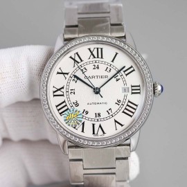 Cartier Classic Roman Numeral Dial Steel Strap Watch White