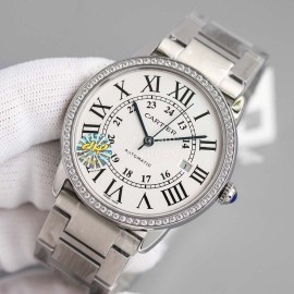 Cartier Classic Roman Numeral Dial Steel Strap Watch White