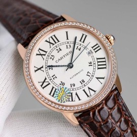 Cartier Classic Roman Numeral Dial Leather Strap Watch White