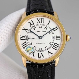 Cartier Classic Roman Numeral Dial Leather Strap Watch White