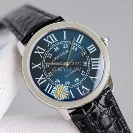 Cartier Classic Roman Numeral Dial Leather Strap Watch Black