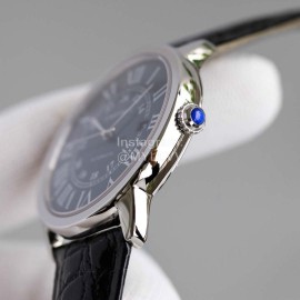 Cartier Classic Roman Numeral Dial Leather Strap Watch Black