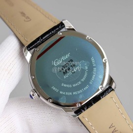 Cartier Classic Roman Numeral Dial Leather Strap Watch Black