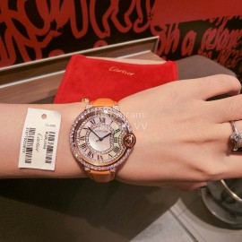 Ballon Bleu De Cartier Luxury Diamond Leather Strap Watch Orange
