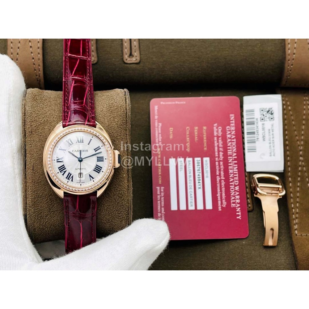 Cartier Eg Factory 316l Refined Steel Diamond Watch Wine Red