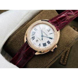 Cartier Eg Factory 316l Refined Steel Diamond Watch Wine Red