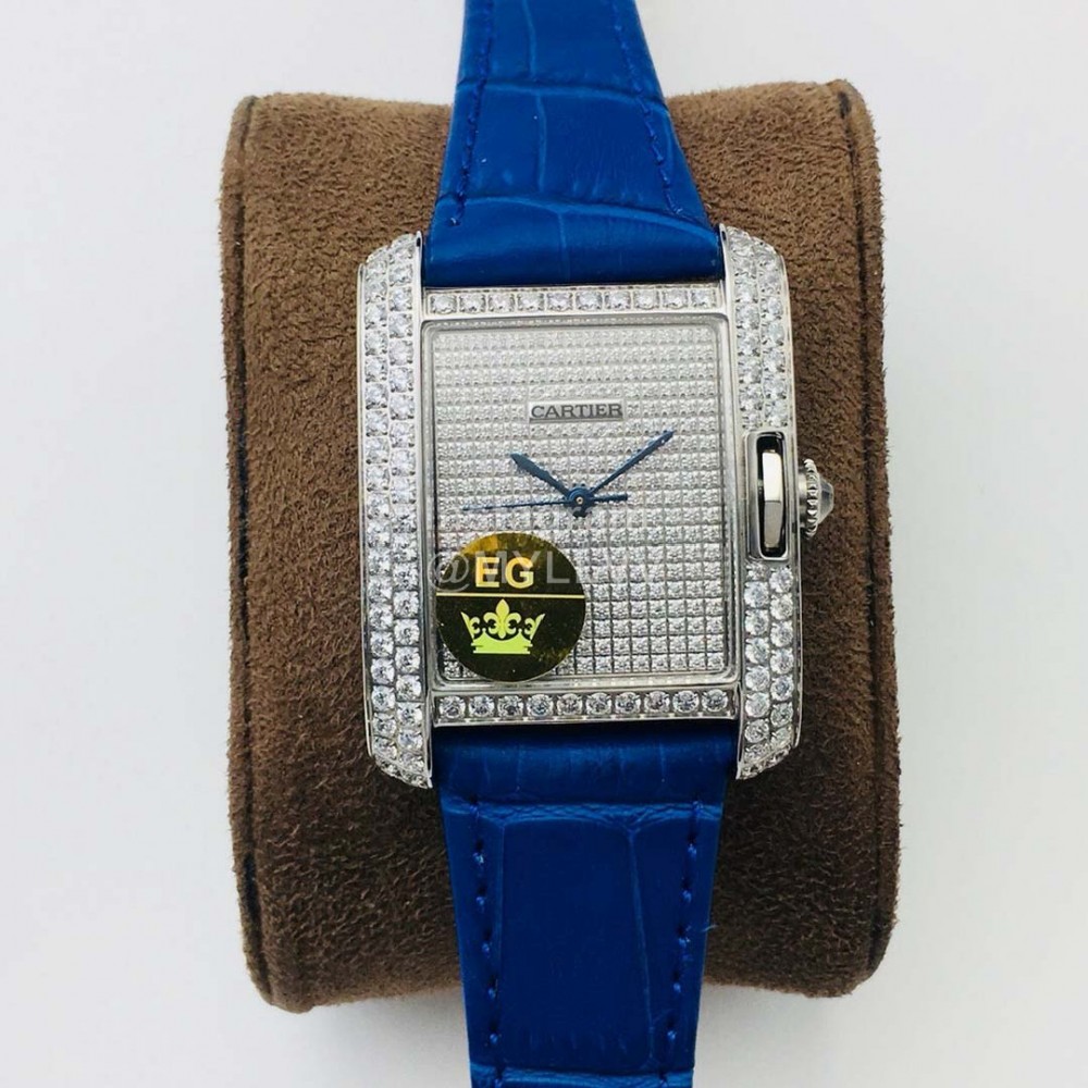 Cartier Eg Factory Tank Anglaise Diamond Dial Watch Blue