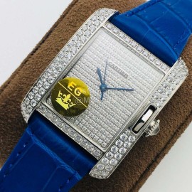 Cartier Eg Factory Tank Anglaise Diamond Dial Watch Blue