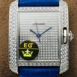 Cartier Eg Factory Tank Anglaise Diamond Dial Watch Blue