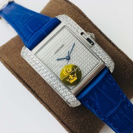 Cartier Eg Factory Tank Anglaise Diamond Dial Blue Strap Watch