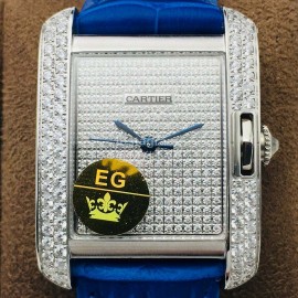 Cartier Eg Factory Tank Anglaise Diamond Dial Blue Strap Watch