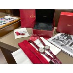 Cartier Classic Roman Numeral Dial Leather Strap Watch Wine Red