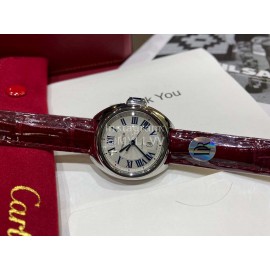 Cartier Classic Roman Numeral Dial Leather Strap Watch Wine Red
