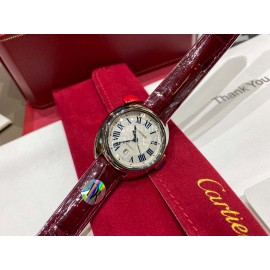 Cartier Classic Roman Numeral Dial Leather Strap Watch Wine Red