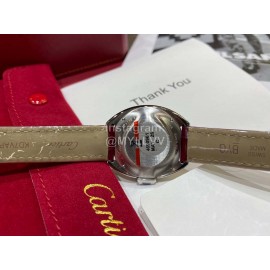 Cartier Classic Roman Numeral Dial Leather Strap Watch Wine Red