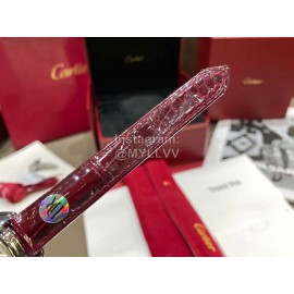 Cartier Classic Roman Numeral Dial Leather Strap Watch Wine Red