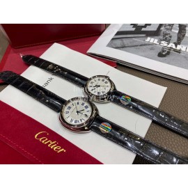 Cartier Classic Roman Numeral Dial Leather Strap Watch Black