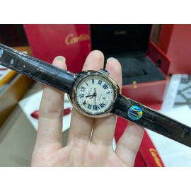 Cartier Classic Roman Numeral Dial Leather Strap Watch Black