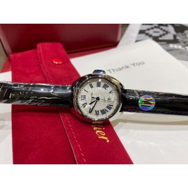 Cartier Classic Roman Numeral Dial Leather Strap Watch Black