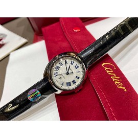 Cartier Classic Roman Numeral Dial Leather Strap Watch Black