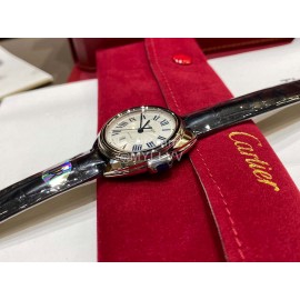 Cartier Classic Roman Numeral Dial Leather Strap Watch Black