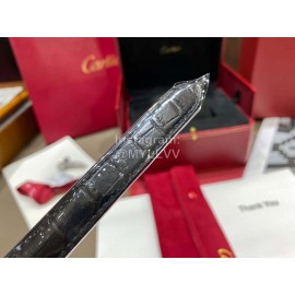 Cartier Classic Roman Numeral Dial Leather Strap Watch Black