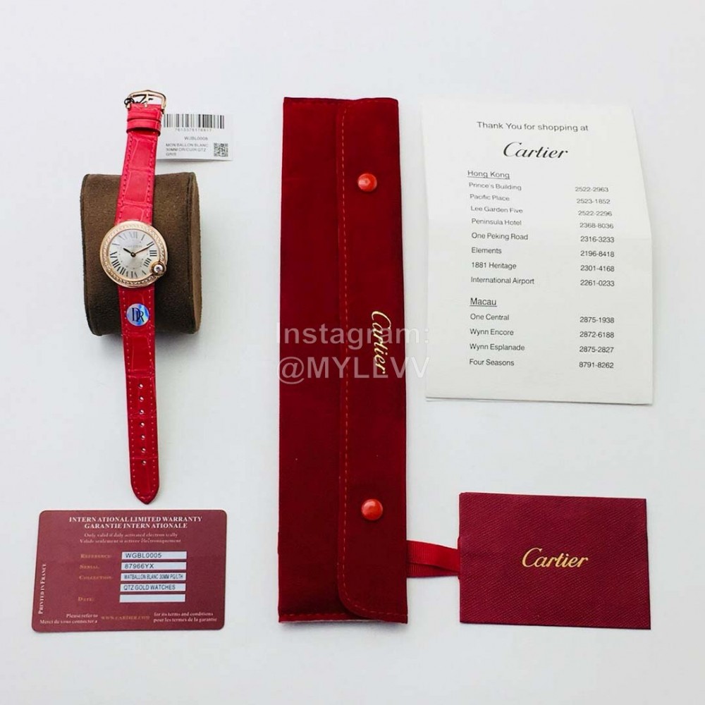 Cartier Dr Factory Roman Numeral Dial Leather Strap Diamond Watch