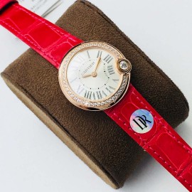 Cartier Dr Factory Roman Numeral Dial Leather Strap Diamond Watch