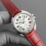 Cartier Classic Black Roman Numeral Dial Leather Strap Watch