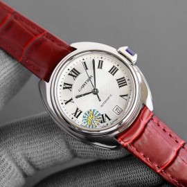 Cartier Classic Black Roman Numeral Dial Leather Strap Watch