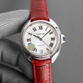 Cartier Classic Black Roman Numeral Dial Leather Strap Watch