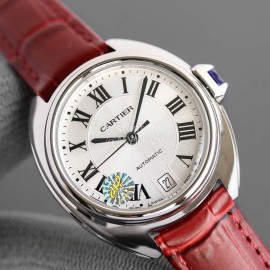 Cartier Classic Black Roman Numeral Dial Leather Strap Watch