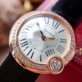 Ballon Blanc De Cartier Leather Strap Diamond Watch