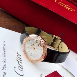 Ballon Blanc De Cartier Leather Strap Diamond Watch